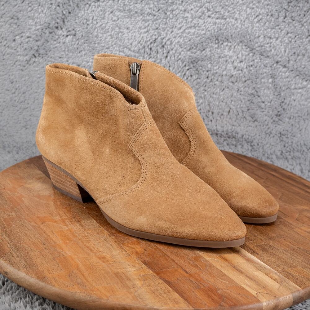 Vince Camuto Womens 7.5 M Cider Ankle Booties Beige Leather Casual Pointed Toe